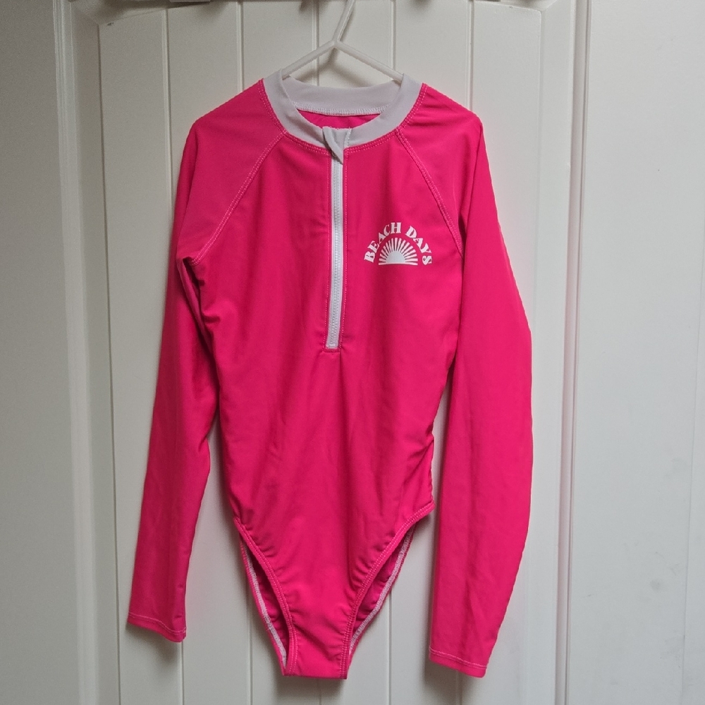 George Kids Children Pink Rashguard Bathing Swimsuit Long Sleeve Zipper Large